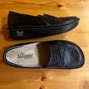 Alegria Black Leather Slip-On Shoes